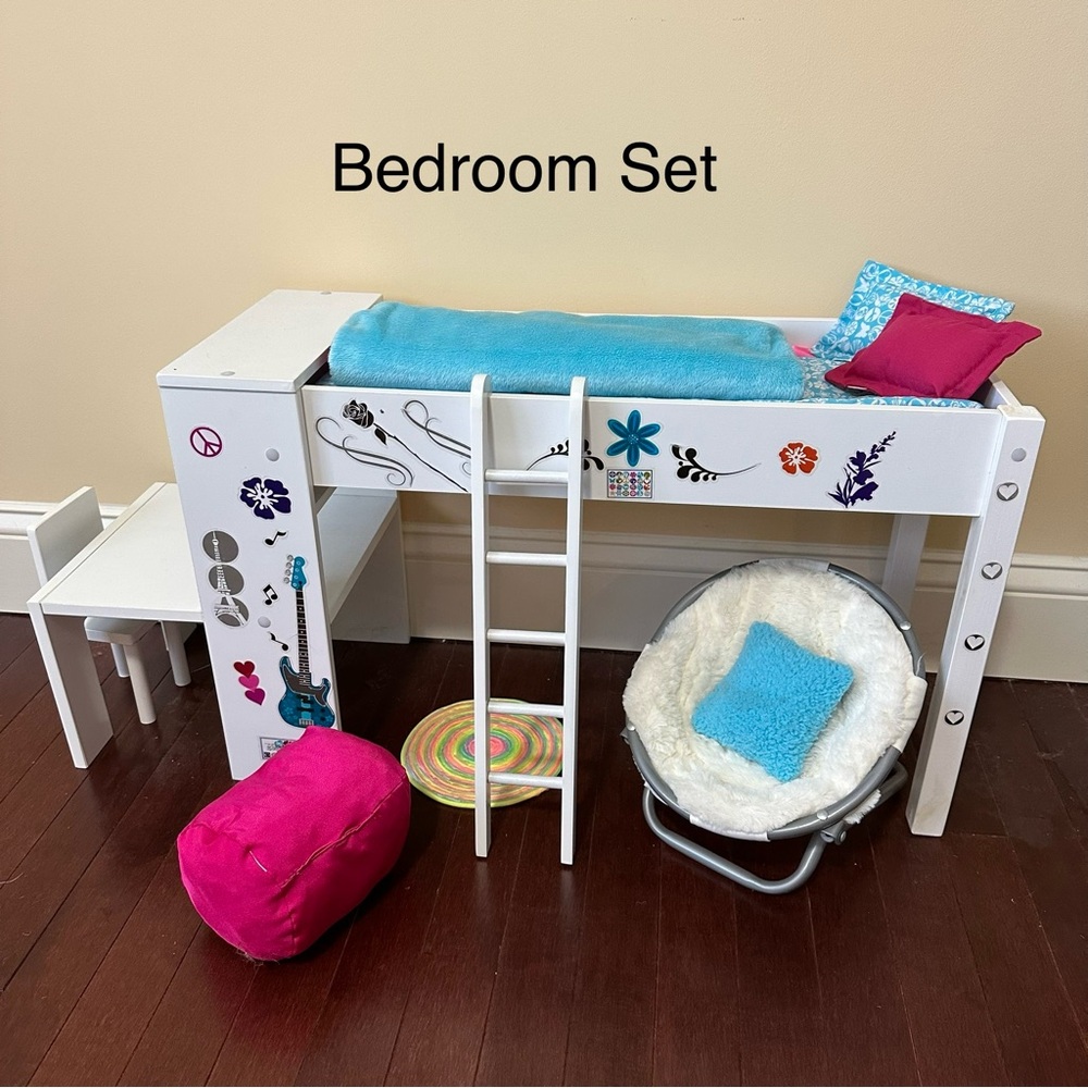American Girl Bedroom Set with Blue and Pink Accents